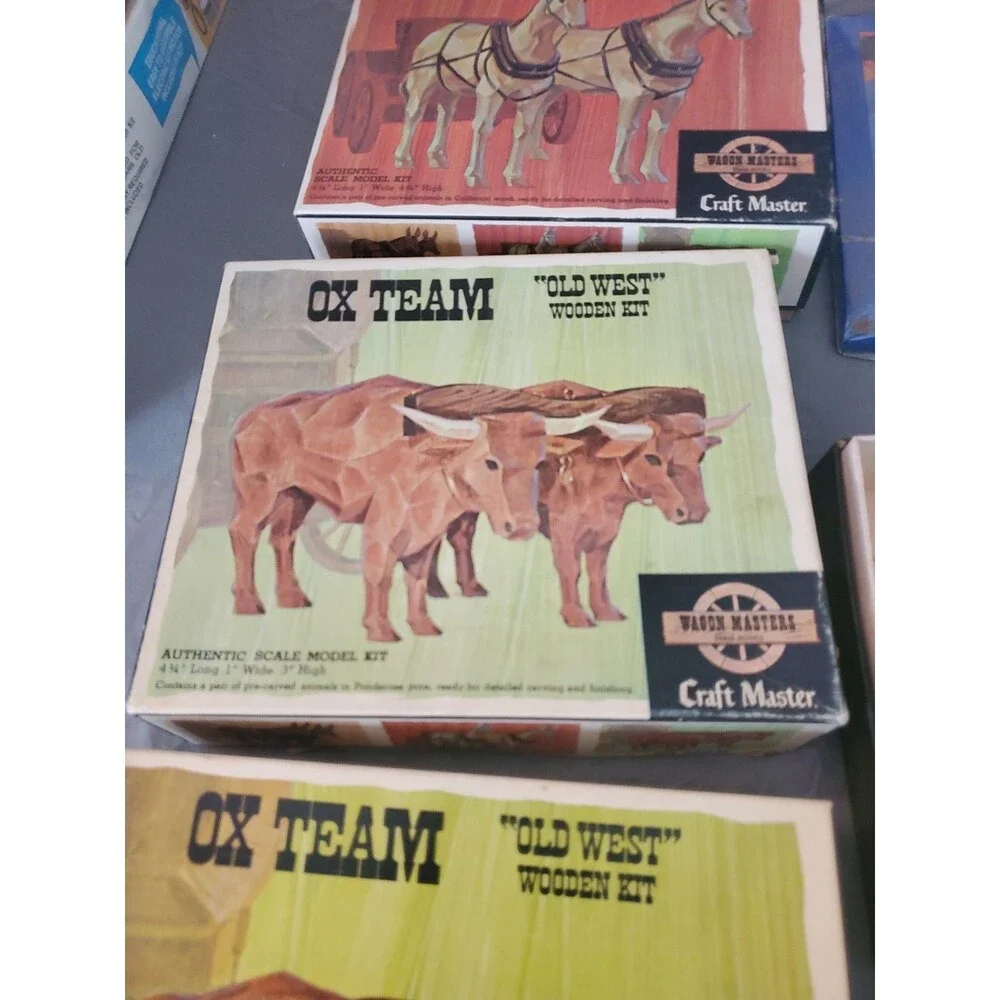 8 Vtg Model Kits Car Airplane Tractor Wagon Ox Horse Team Craft Master Read